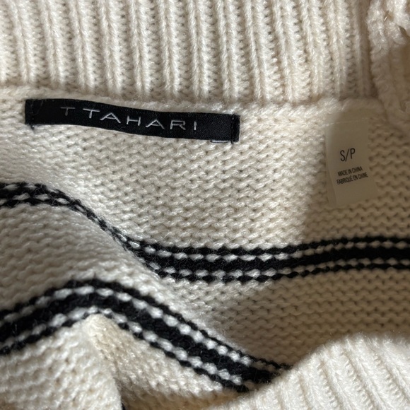 T Tahari Cream and Black Stripe Cropped Sweater, Small - Picture 10 of 13